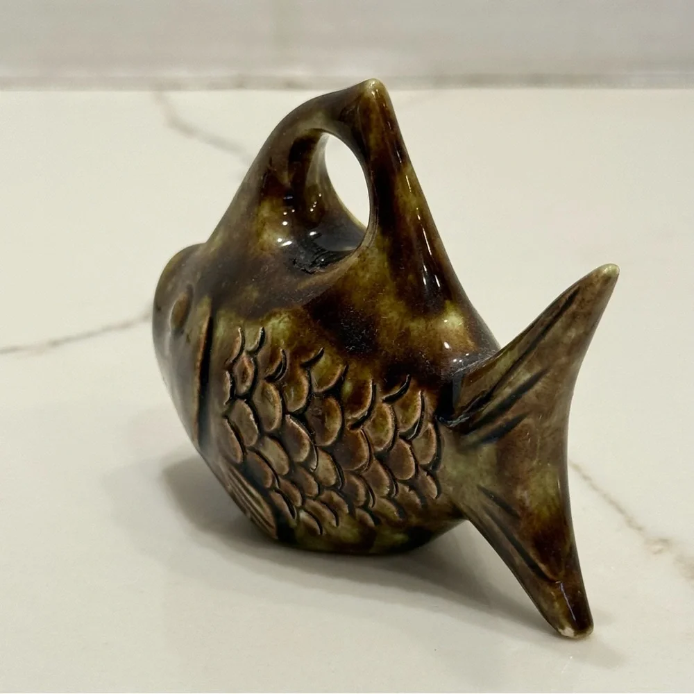 Vintage Ceramic Brown Fish Toothpick Holder 3
